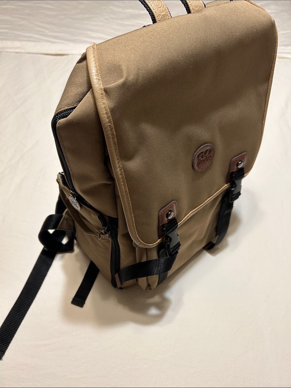 Go groove Classic Tan Canvas Backpack with Secure Buckle Front